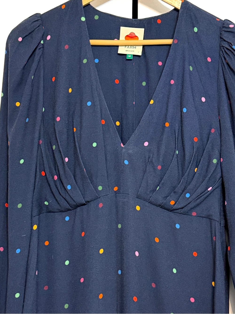 FARM Rio Colorful Dots Lucy Midi Dress M Navy Multicolor Polka Dot Long Sleeve - Picture 3 of 8